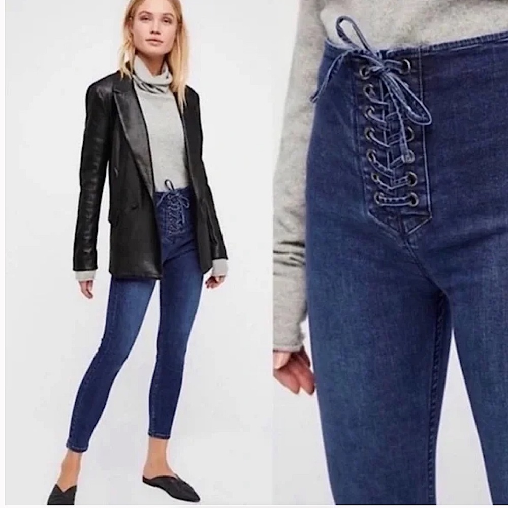 FREE PEOPLE SIZE 30 jeans High rise lace up tie front pants 60s 70s 90s Boho